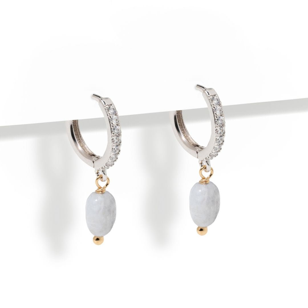 SKY GLOW CHALCEDONY HOOPS - ARETES - Malandra Jewelry - TA2403