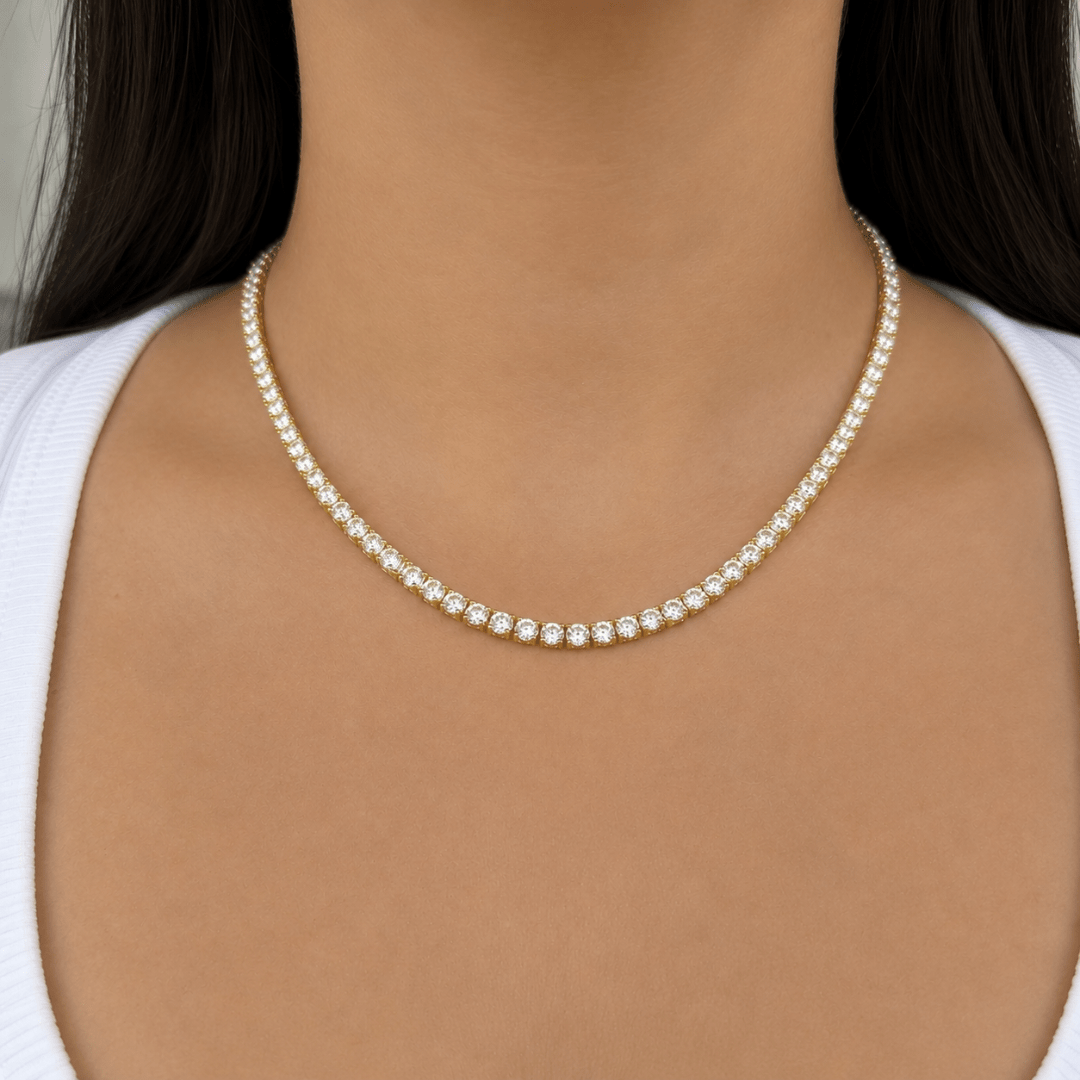 SPARK GOLD TENNIS NECKLACE - COLLARES - Malandra Jewelry - LRC5-SMON01-14K-4-18
