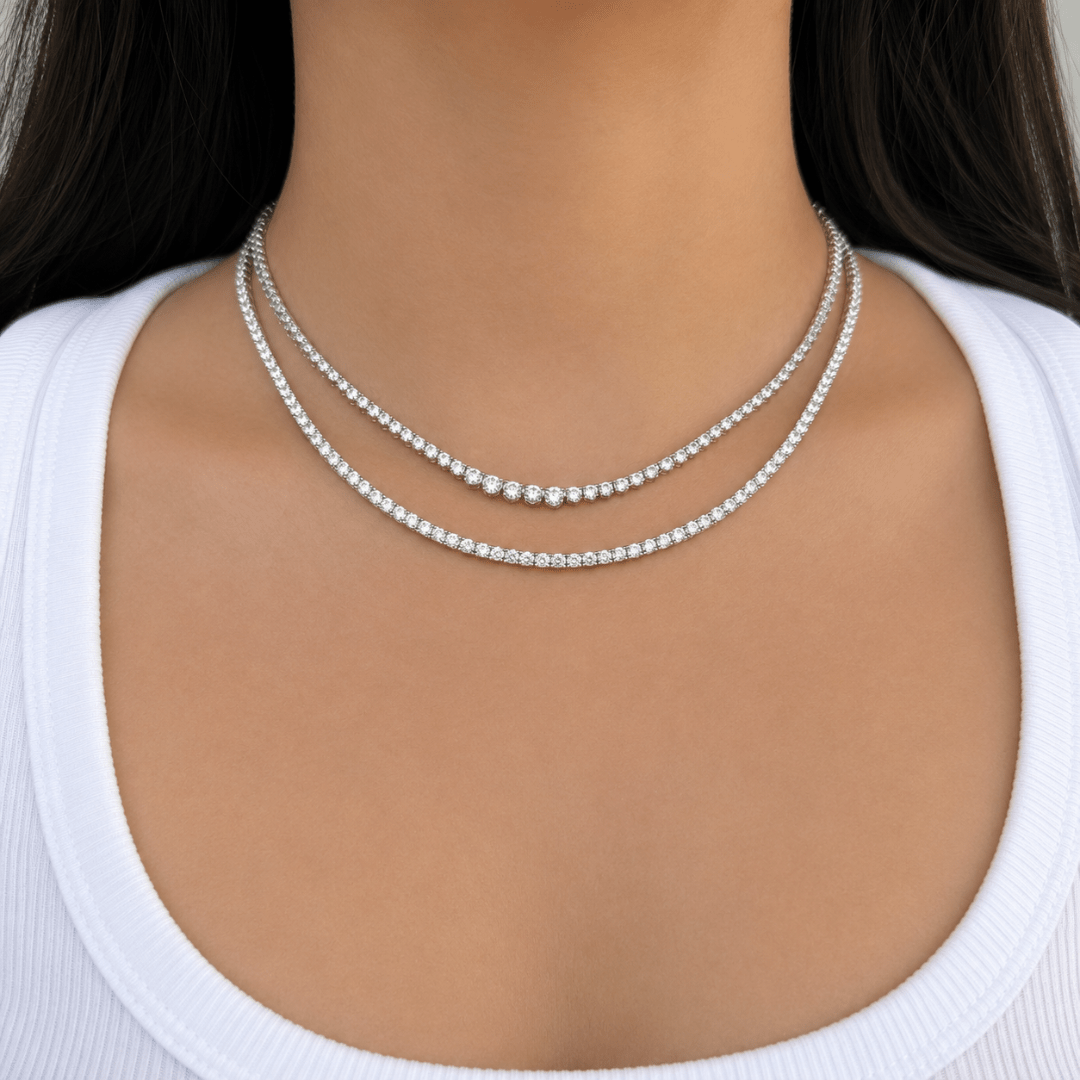 SPARK GOLD TENNIS NECKLACE - COLLARES - Malandra Jewelry - LRC5-SMON01-14K-4-18