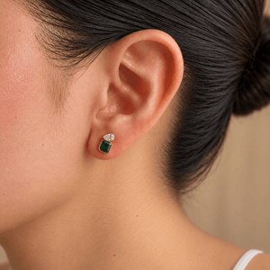 Spark Green Contrast Studs - ARETES - Malandra Jewelry - LGA3-E-ST2776