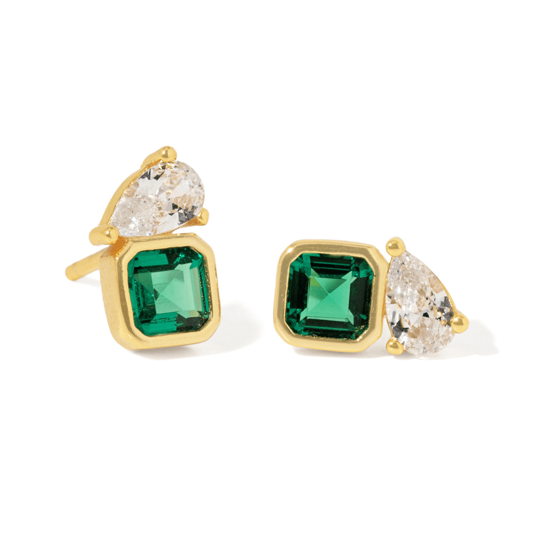 Spark Green Contrast Studs - ARETES - Malandra Jewelry - LGA3-E-ST2776