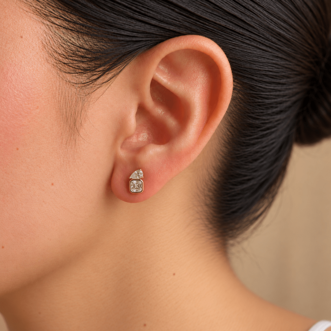 Spark White Contrast Studs - ARETES - Malandra Jewelry - LGA4-E-ST2776