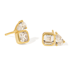 Spark White Contrast Studs - ARETES - Malandra Jewelry - LGA4-E-ST2776