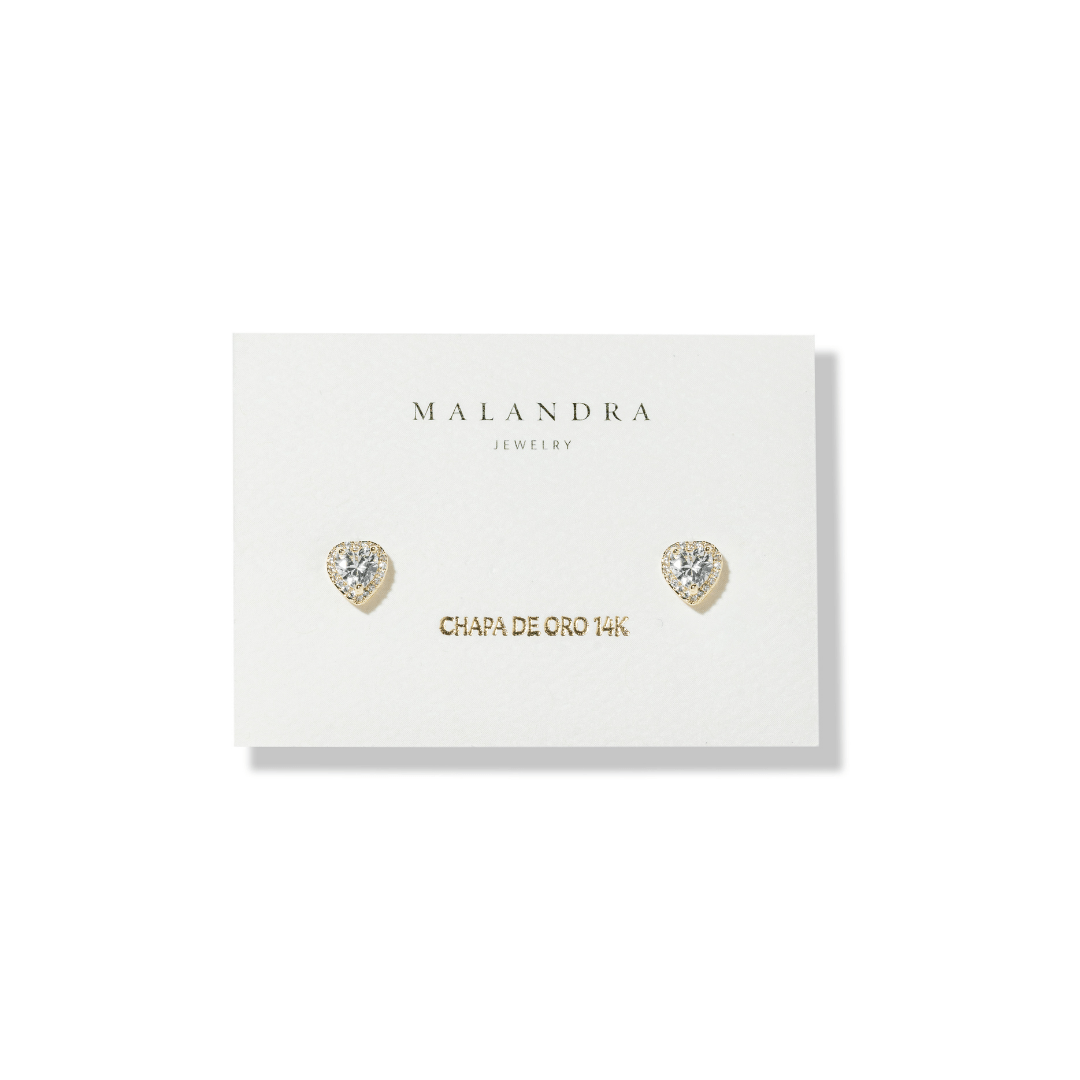 SPARKLING HEART STUDS - ARETES - Malandra Jewelry - ZWA74 - QX02215