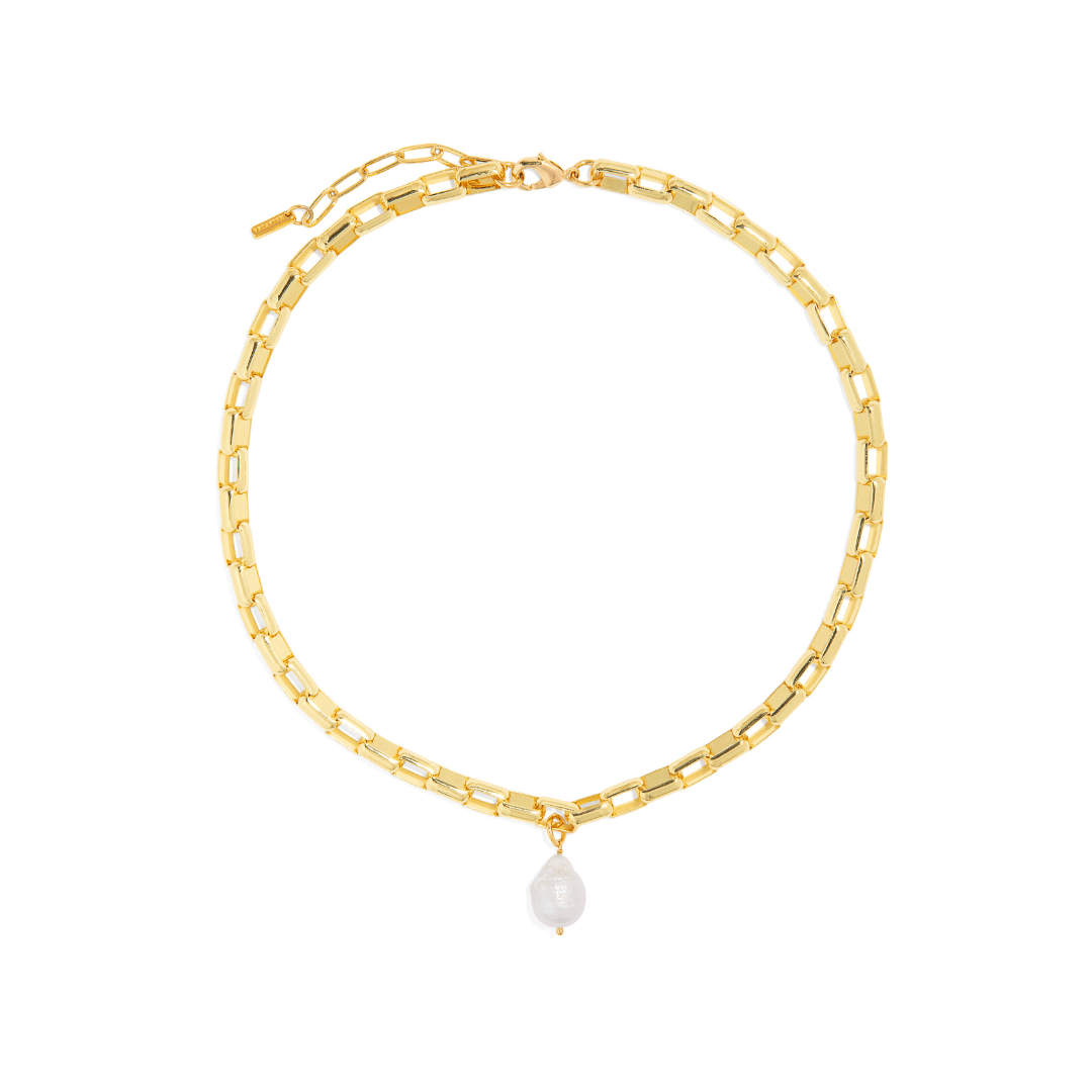 SQUARE LINK BAROQUE PEARL NECKLACE - COLLARES - Malandra Jewelry - TC1866