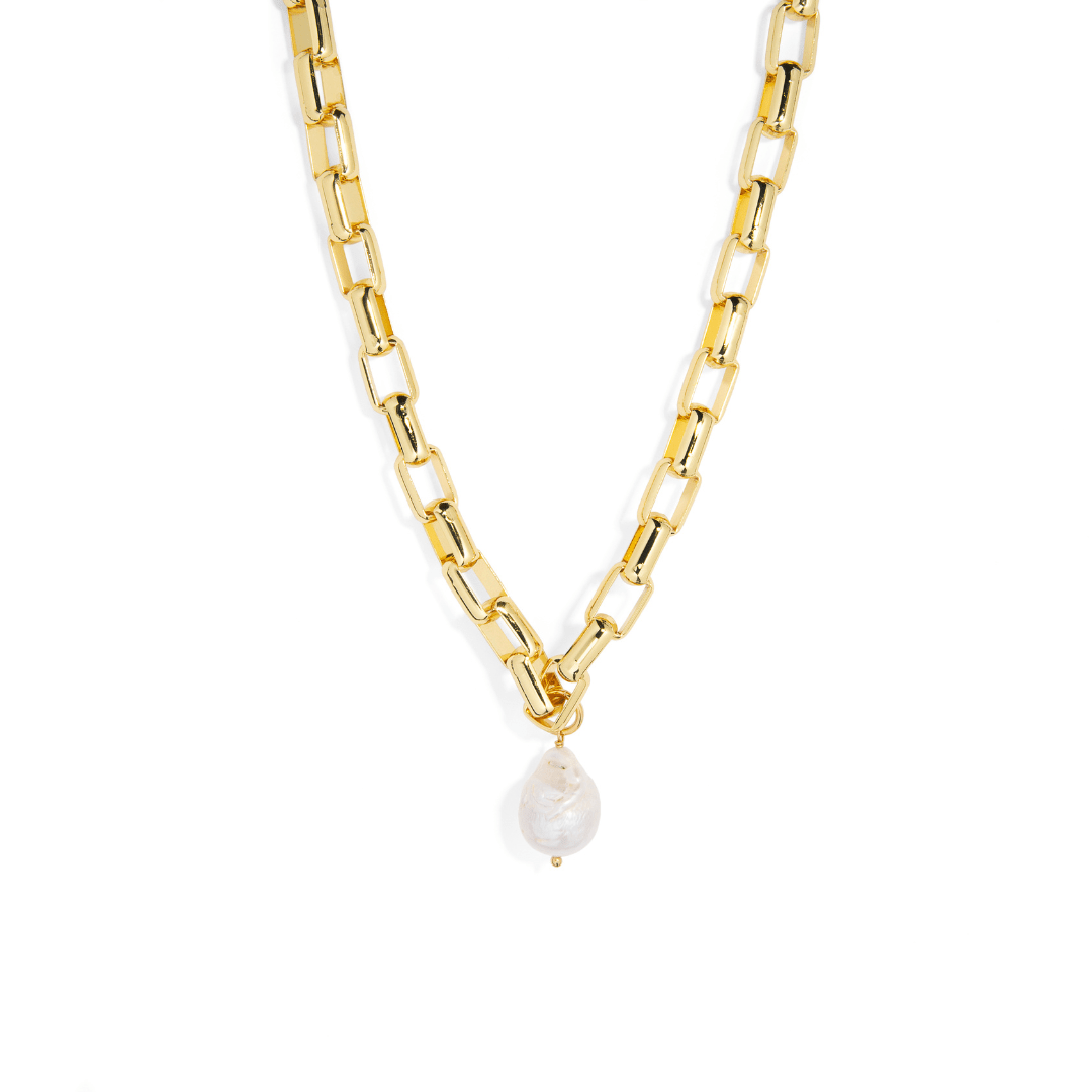 SQUARE LINK PEARL NECKLACE - COLLARES - Malandra Jewelry - TC1866