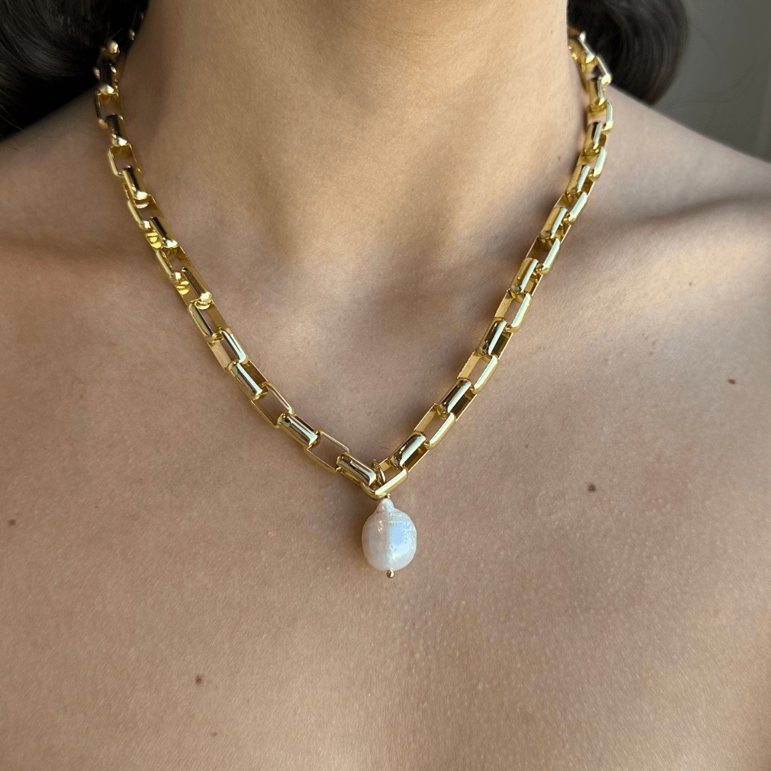 SQUARE LINK PEARL NECKLACE - COLLARES - Malandra Jewelry - TC1866