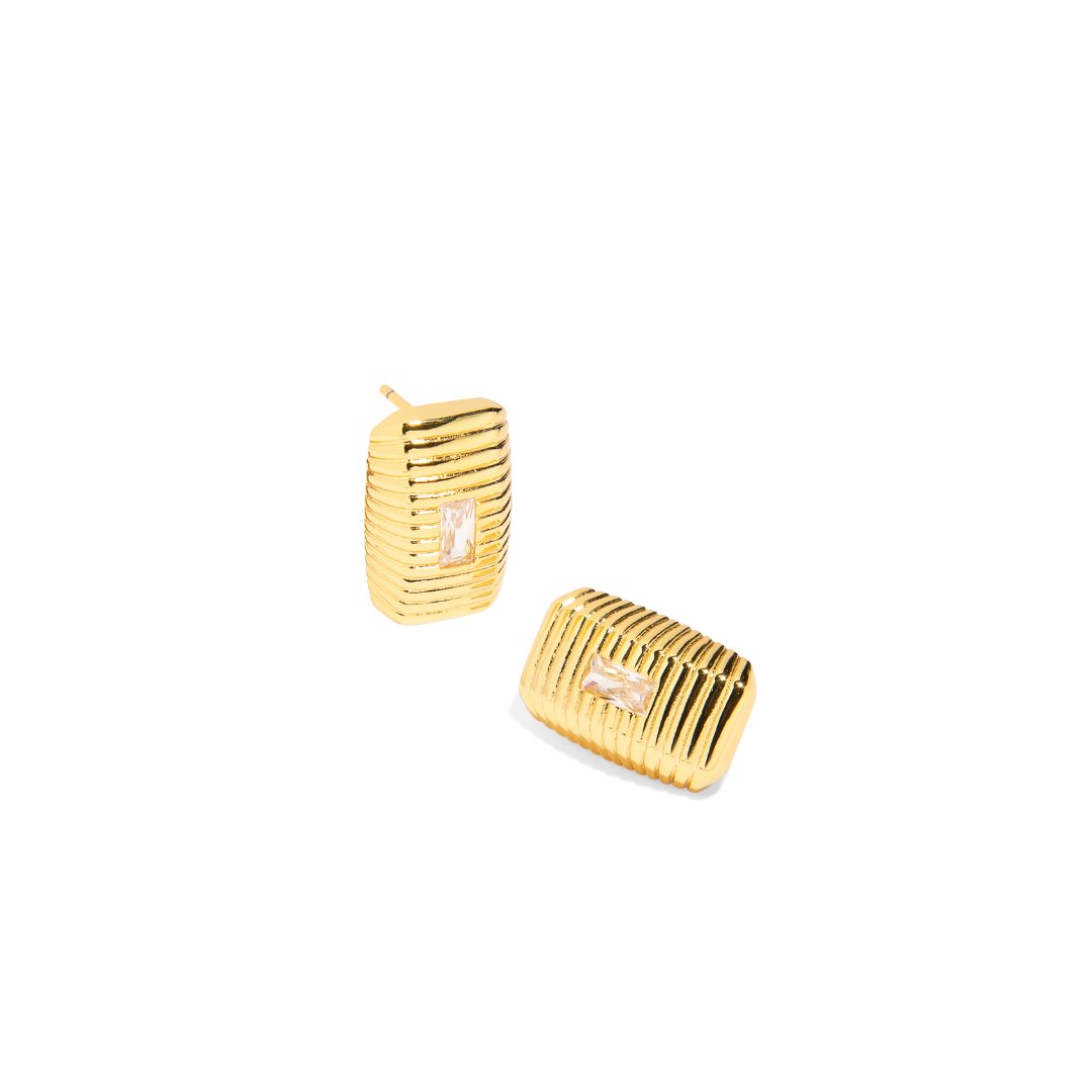 SQUARE STRIPED ESSENTIAL STUDS - ARETES - Malandra Jewelry - ICA516
