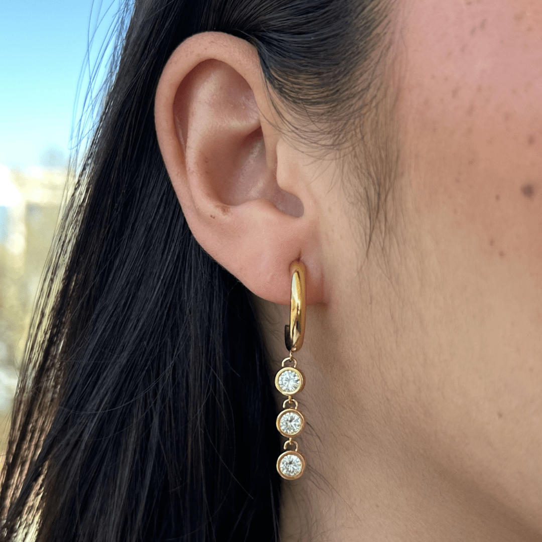 THREE DROP SPARKLE HOOPS - ARETES - Malandra Jewelry - EUWA385-JDE0311184