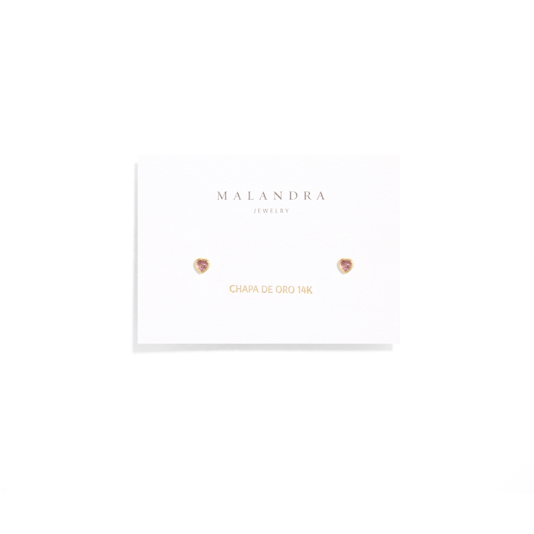 TINY PINK HEART STUDS - ARETES - Malandra Jewelry - ZWA28.R - QX00861YX
