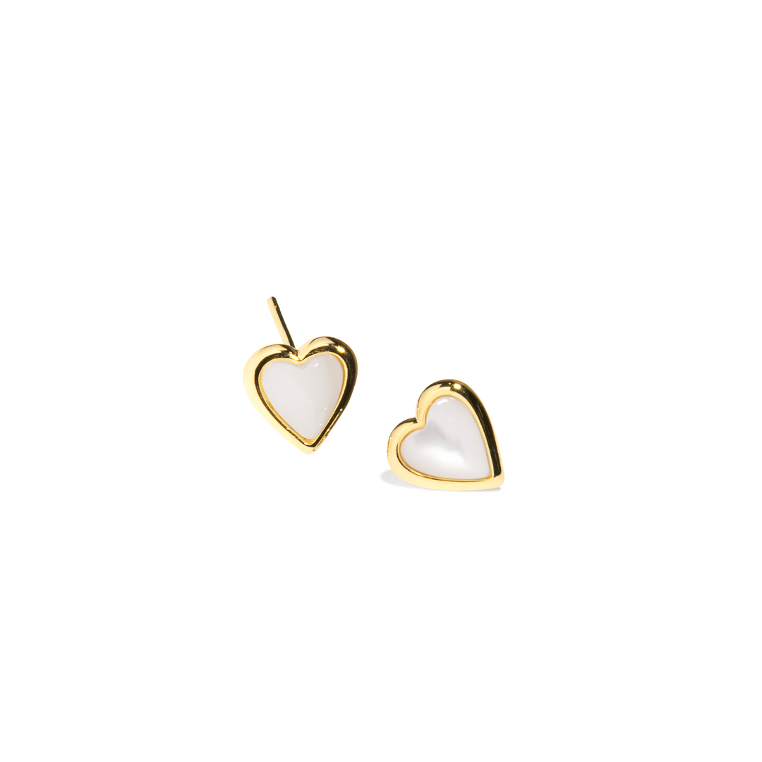 TINY WHITE HEART STUDS - ARETES - Malandra Jewelry - ZOA29 - N17064IOZB
