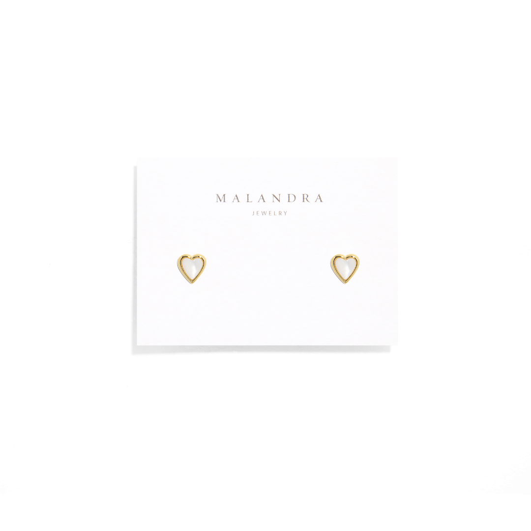 TINY WHITE HEART STUDS - ARETES - Malandra Jewelry - ZOA29 - N17064IOZB