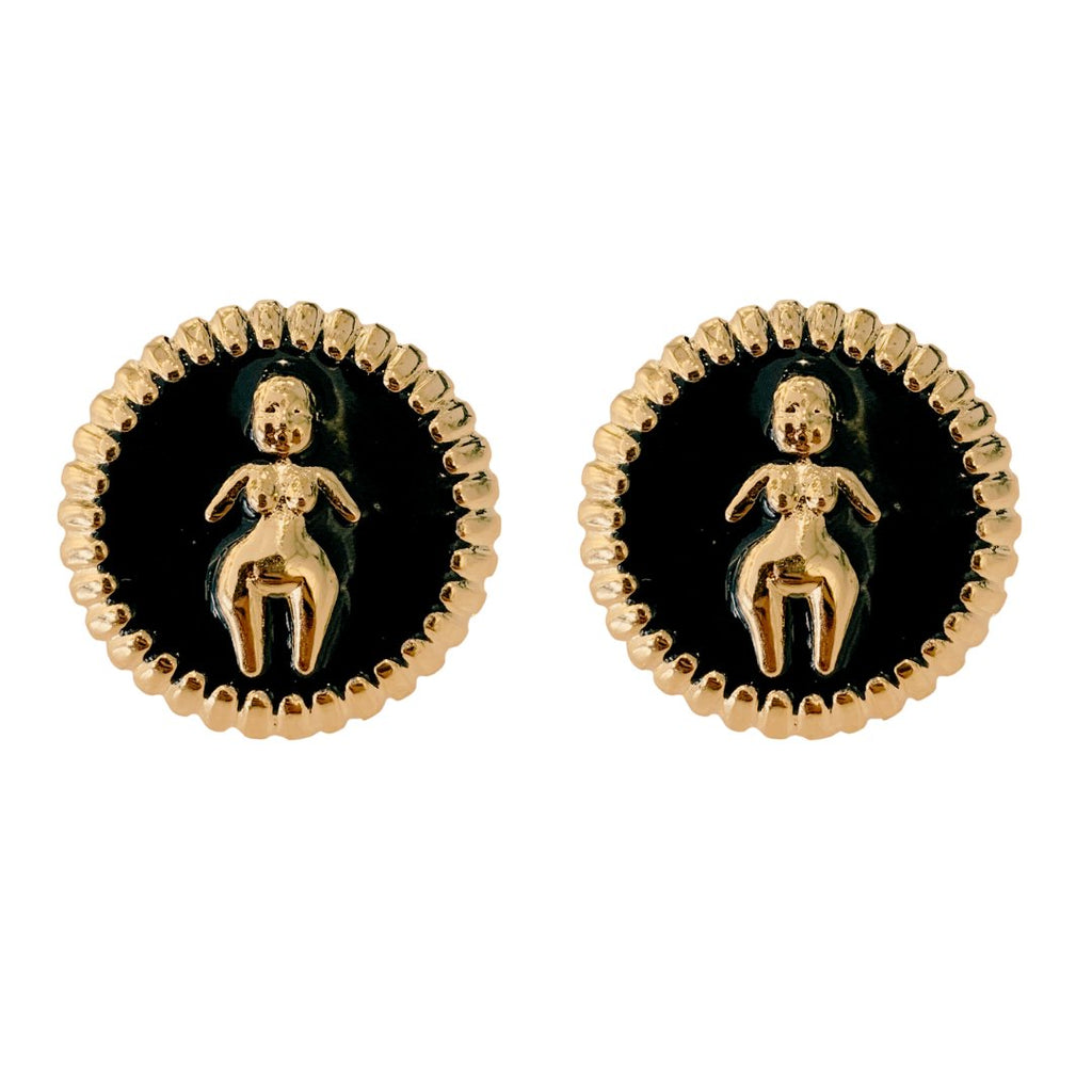 VENUS COIN STUDS BLACK - ARETES - Malandra Jewelry - CAA17