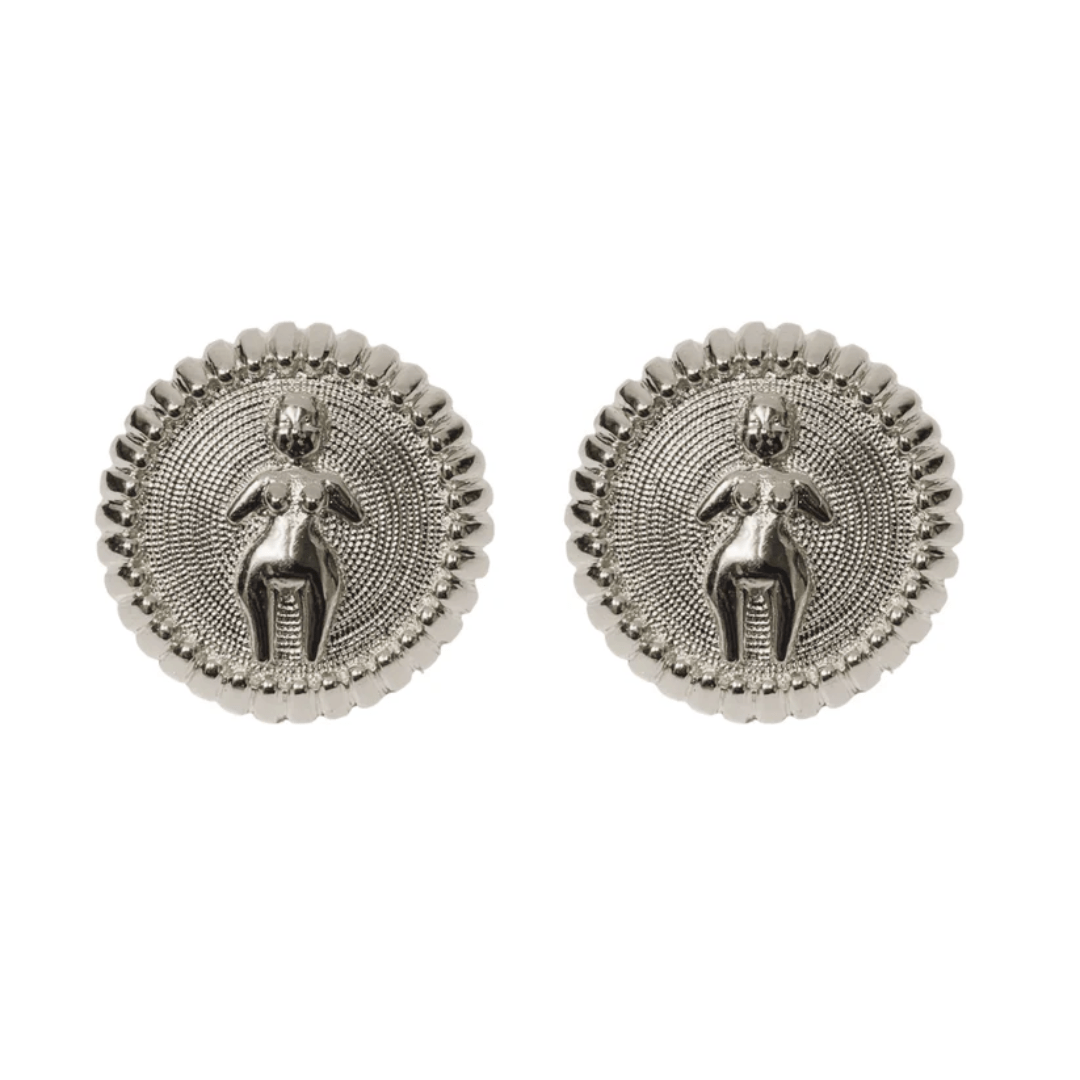 VENUS COIN STUDS RHODIUM - ARETES - Malandra Jewelry - CAA9.P