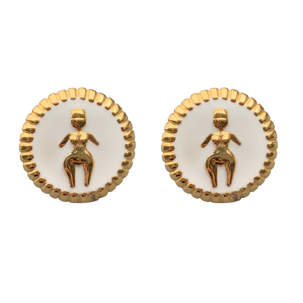 VENUS COIN STUDS WHITE - ARETES - Malandra Jewelry - CAA6