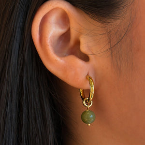 VIBRANT OLIVE JADE HOOPS - ARETES - Malandra Jewelry - TA2484