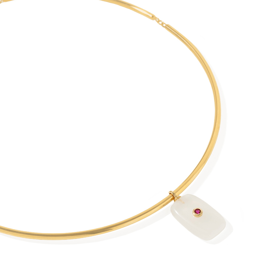 White Xiu Jade Gaia Choker - COLLARES - Malandra Jewelry - TC2601