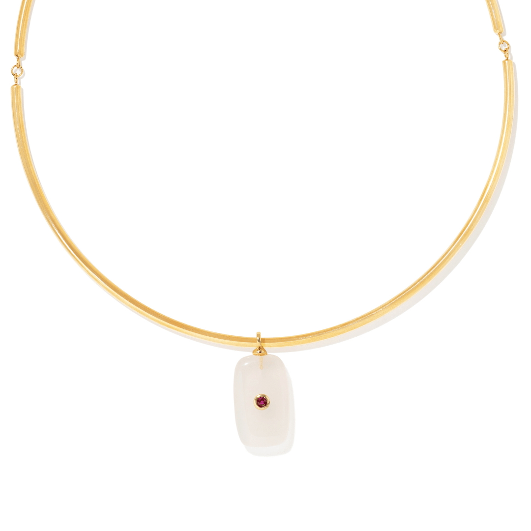 White Xiu Jade Gaia Choker - COLLARES - Malandra Jewelry - TC2601