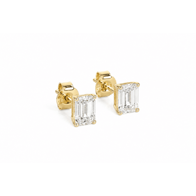 YELLOW GOLD EMERALD CUT STUDS 2CT - ARETES - Malandra Jewelry - BM500.9