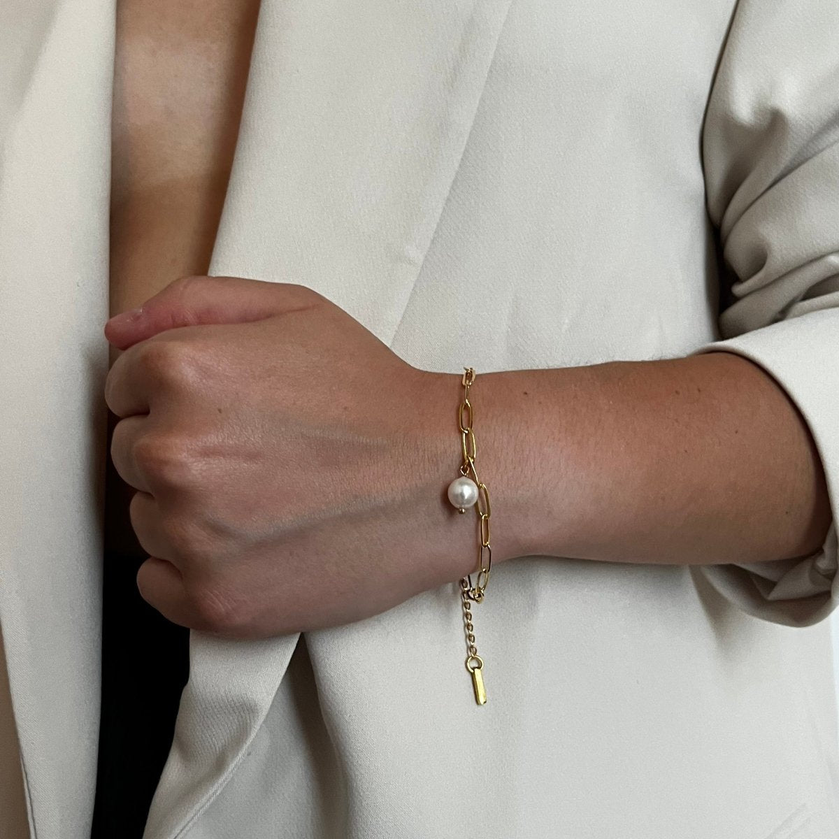LINK CHAIN PEARL BRACELET - BRAZALETES - Malandra Jewelry - TP1219