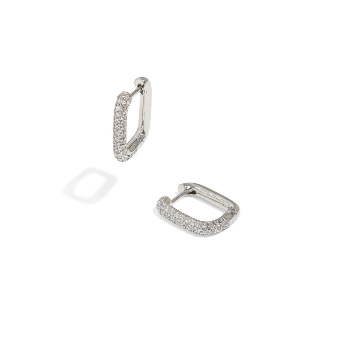 LINK PAVE SILVER HUGGIES - ARETES - Malandra Jewelry - EA6086.P