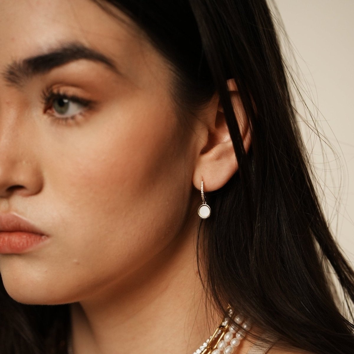 MOTHER OF PEARL DROP HUGGIES - ARETES - Malandra Jewelry - AA1132