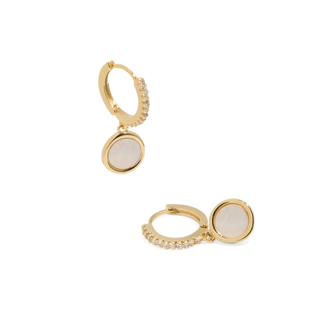 MOTHER OF PEARL DROP HUGGIES - ARETES - Malandra Jewelry - AA1132