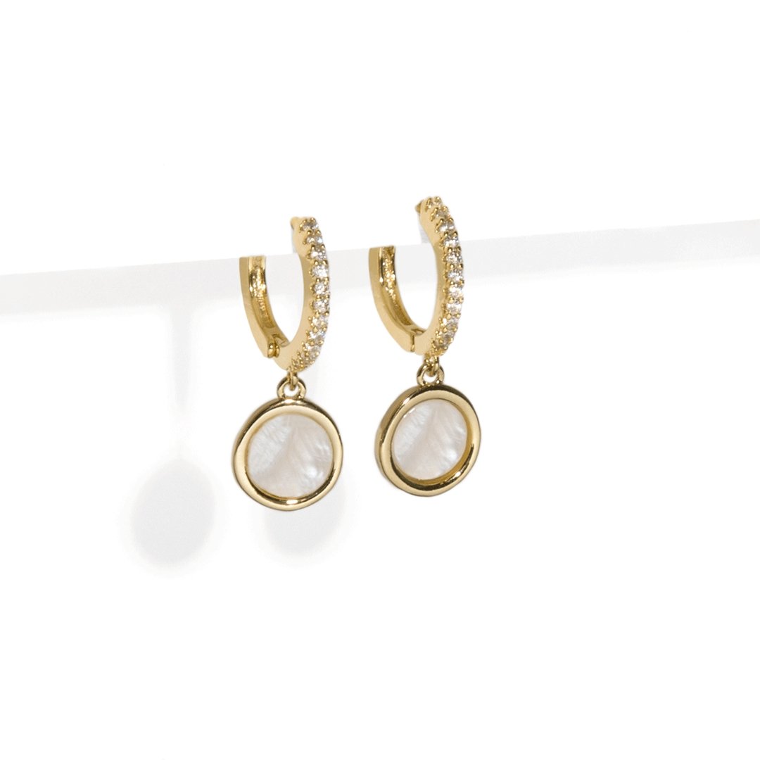 MOTHER OF PEARL DROP HUGGIES - ARETES - Malandra Jewelry - AA1132