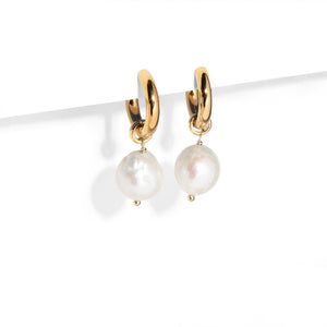 ROUND PEARL GOLDEN HOOPS - ARETES - Malandra Jewelry - TA1483