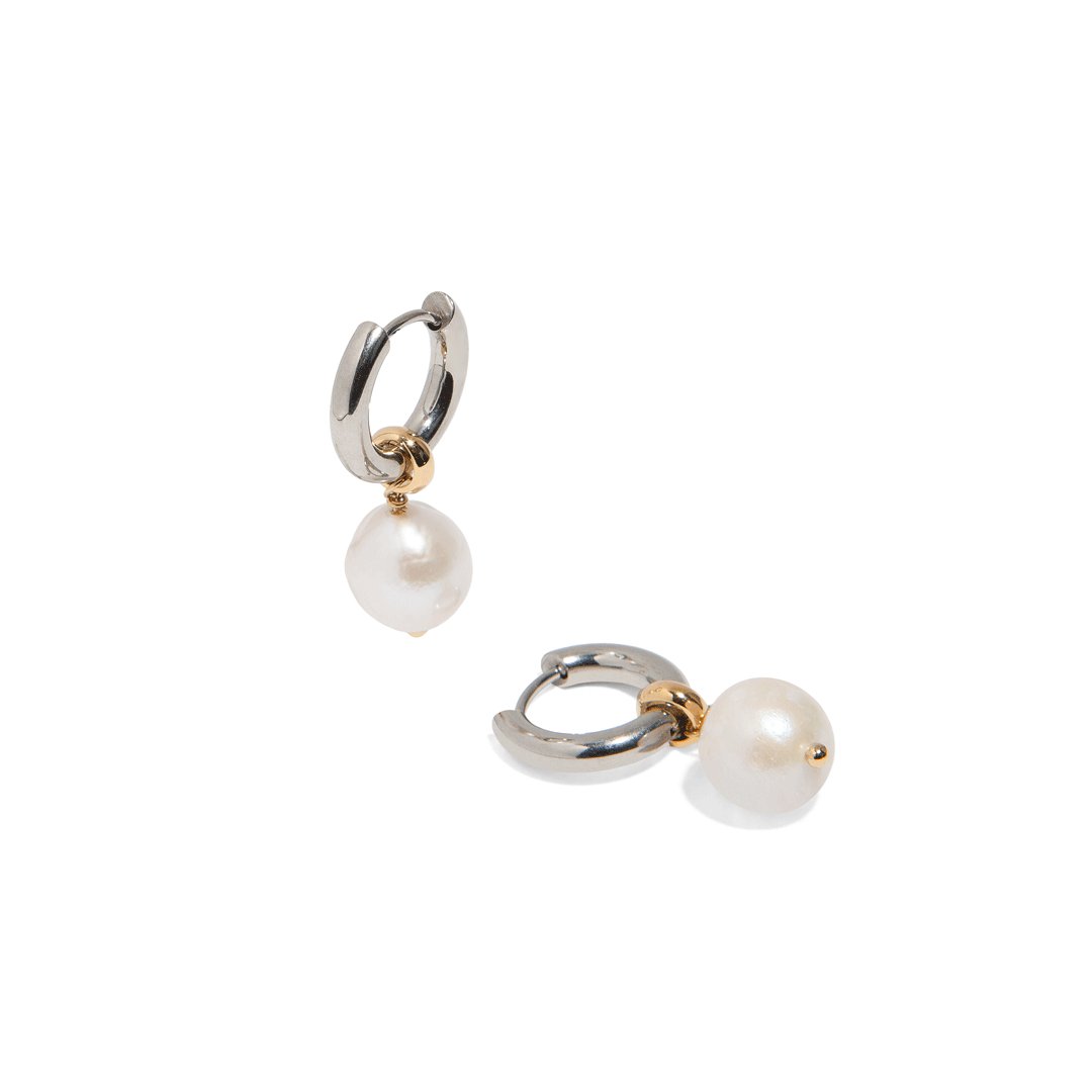 ROUND PEARL SILVER HOOPS - ARETES - Malandra Jewelry - TA1482